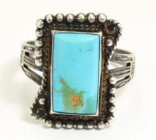 Vintage Navajo Sterling Silver Old Pawn Stamped Blue Turquoise Ring Sz10.25
