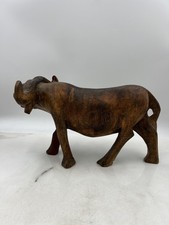 Vintage Hand Carved Wood Water Buffalo Sculpture African Folk Art Figurine 13" D