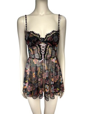 JOLIDON Floral Sheer Lace Black Multicolor Babydoll Bra Size 75B