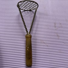 Vintage Farmhouse Hand Held Twisted Wire Potato Masher Wood Handle Unbranded