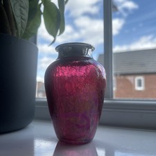 Hallmarked Cranberry glass Sterling silver topped vase