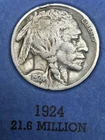1924 P Buffalo Nickel 5c VF Grade Nearly Full Horn