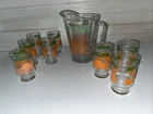 Anchor Hocking Orange Juice Pitcher & Eight Glasses Vintage