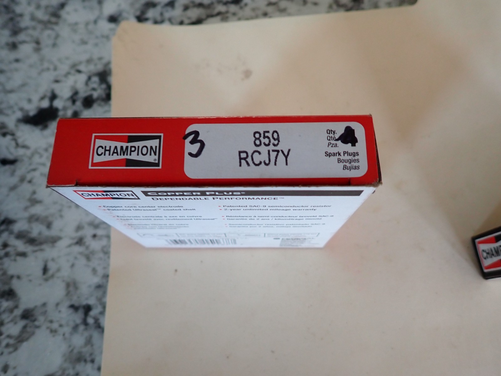 PKG. of 3 New Genuine Champion spark plugs RCJ7Y 859  FREE SHIPPING