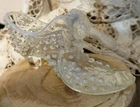 MCM Vintage Fenton Glass French  Opalescent Hobnail Cat Head Slipper/ Shoe