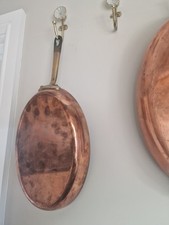 Vintage French Copper Oval Fish Pan Skillet Brass Handle Retinned Made In France