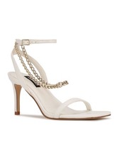 NINE WEST Womens White Chain Tallo Square Toe Stiletto Heeled Sandal 7.5 M