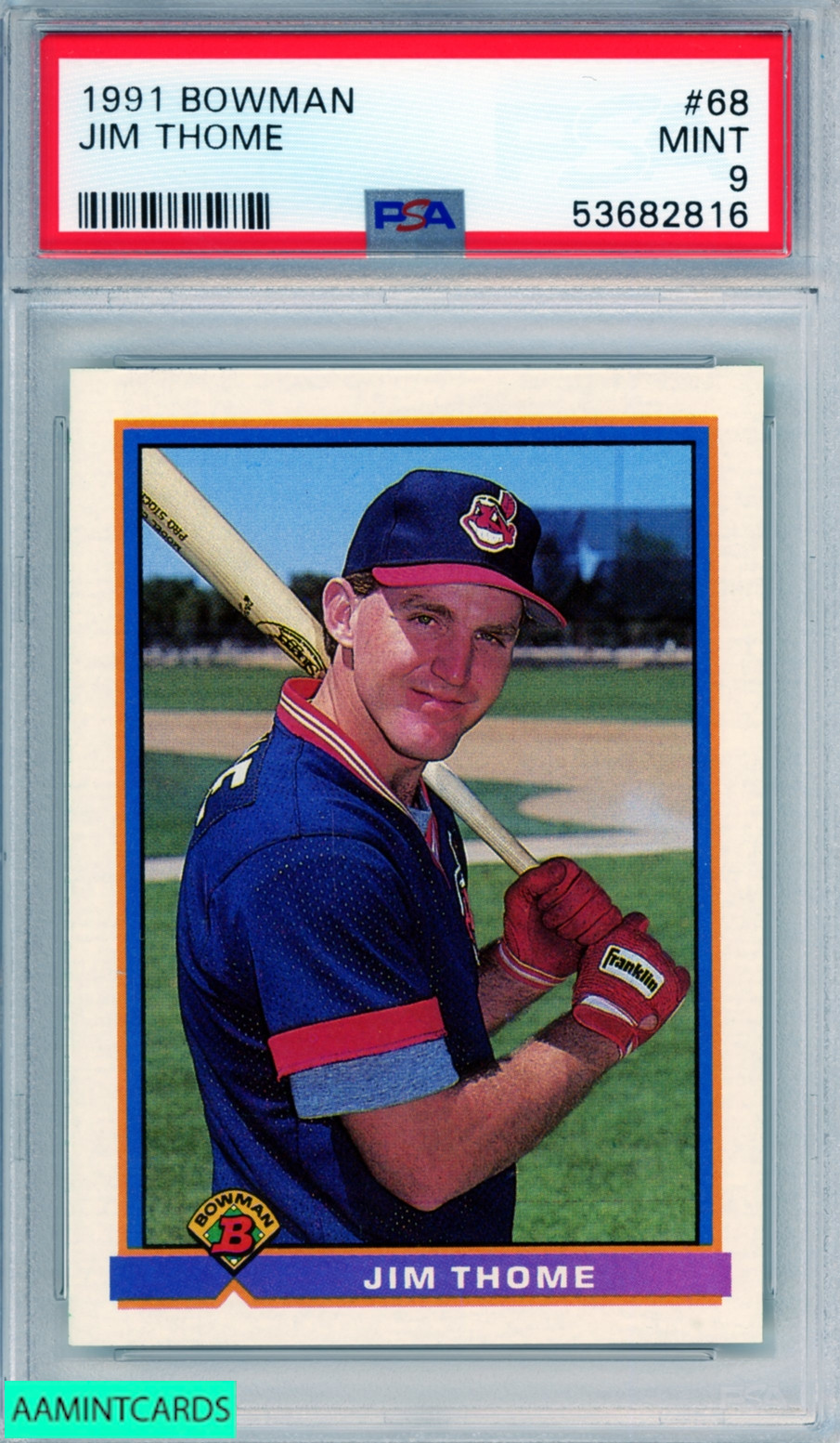 1991 BOWMAN JIM THOME #68 ROOKIE HOF CLEVELAND INDIANS RC PSA 9 MINT
