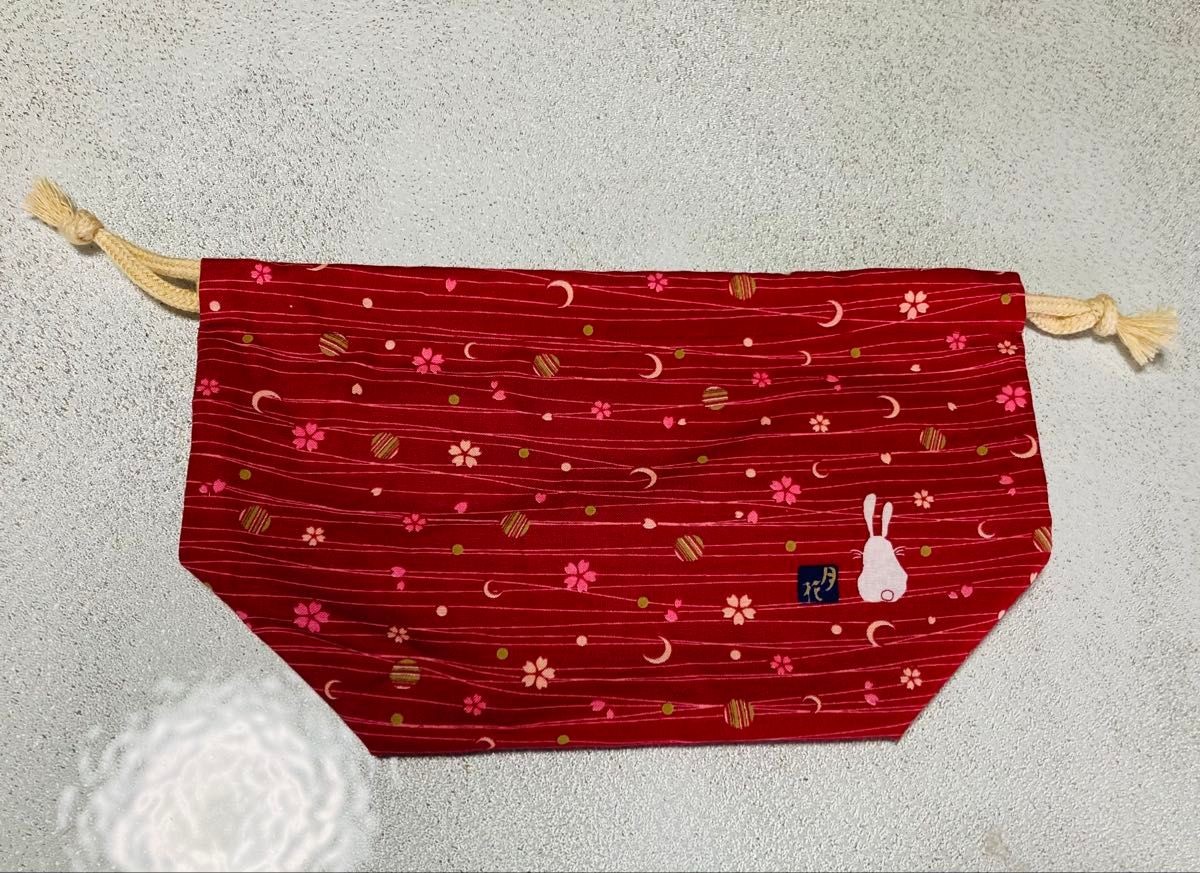 Drawstring bag red rabbit pattern floral pattern … - image 1