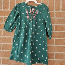 Tea Collection Girls Dress Green Embroidered Flowers 3/4 Sleeves Sz 5 Linen 