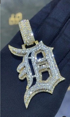 2ct Round Cut Moissanite Initial D Letter Men's Pendant 14k Yellow Gold Plated