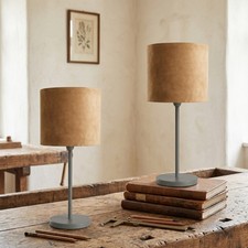 2x Silver Metal Stem Table Lamps Bedside Bedroom Lamps with 5" Velvet Drum Shade