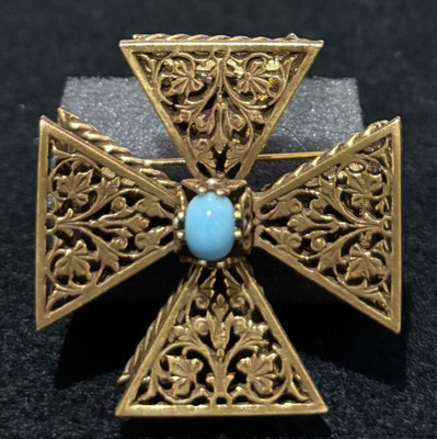 Mid 20th Century Maltese Cross/Faux(?)Turquoise Stone - Accessocraft N.Y.C. #13