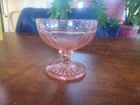 Vintage Pink Depression Glass Low Footed Sherbet Dish. Open Rose Design