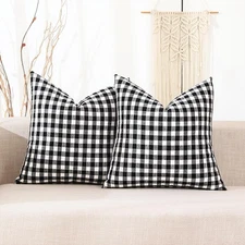 CARRIE HOME 2pc Black White Buffalo Plaid Outdoor Pillow Covers 20x20