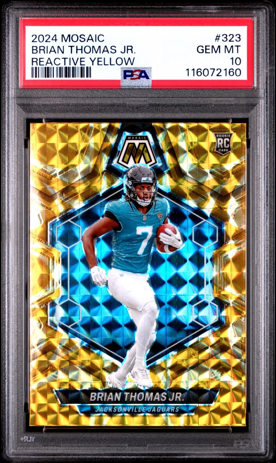 2024 Panini Mosaic BRIAN THOMAS JR #323 RC Rookie Reactive Yellow PSA 10 Jaguars