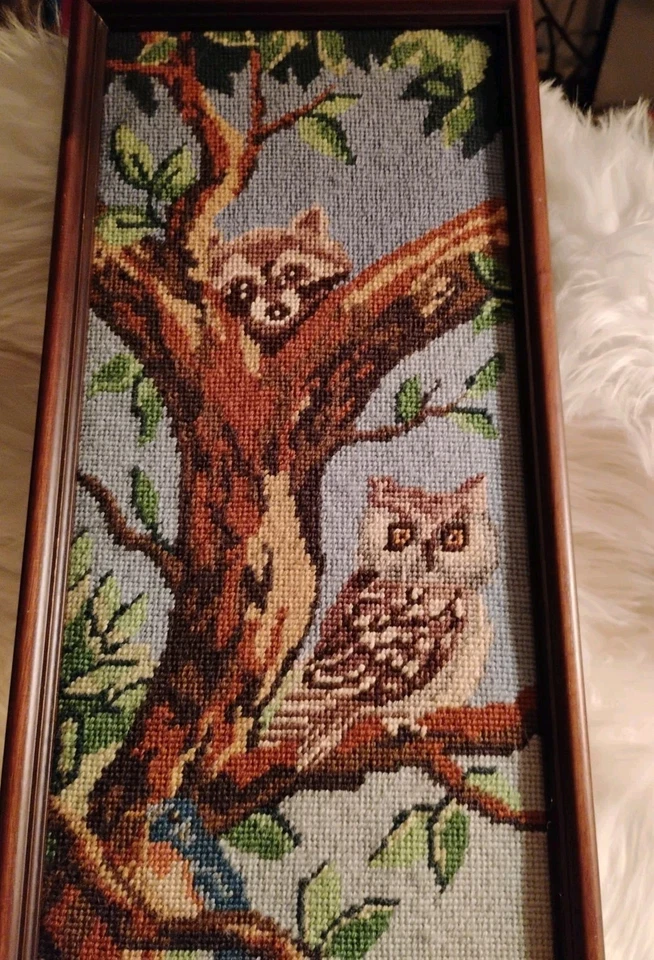 Tapiz de bosque, 33x9 pulgadas 0wl, ciervo, mapache, ardilla adorable marco de madera Foto 4 de 4