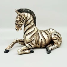 Large Resin Hand Painted Zebra Laying Down Statue Figure 13" Felt Bottom