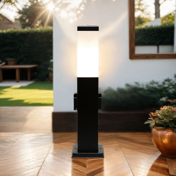 Wegeleuchte AußEnlampe IP44 Steckdosen Schwarz E27 50 Cm Metall Terrasse Garten-image