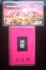 1 Grain not GRAM FINE GOLD 9999 24K 1g SILVER BAR BULLION SSB CERTIFICATE RARE