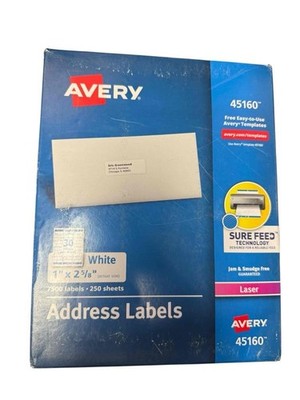7500 Genuine Avery 45160 White Address Labels 1'' x 2-5/8'' For Laser Printer
