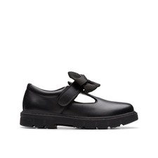 Clarks Girls Lorcam Hope Kid Black Leather T Bar Shoes,Riptape,School Shoes