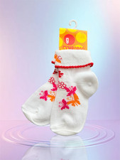 NWT VTG 2003 Gymboree La Playa Girls White Butterfly Cuff Socks - 24 Months - 3T