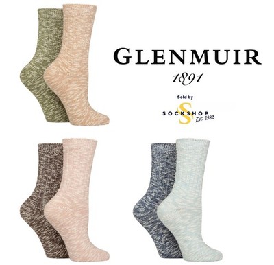 Glenmuir Damen Slubby Stiefelsocken - 2 Paar Baumwoll- und Wollmischung Uni Größen 4-8