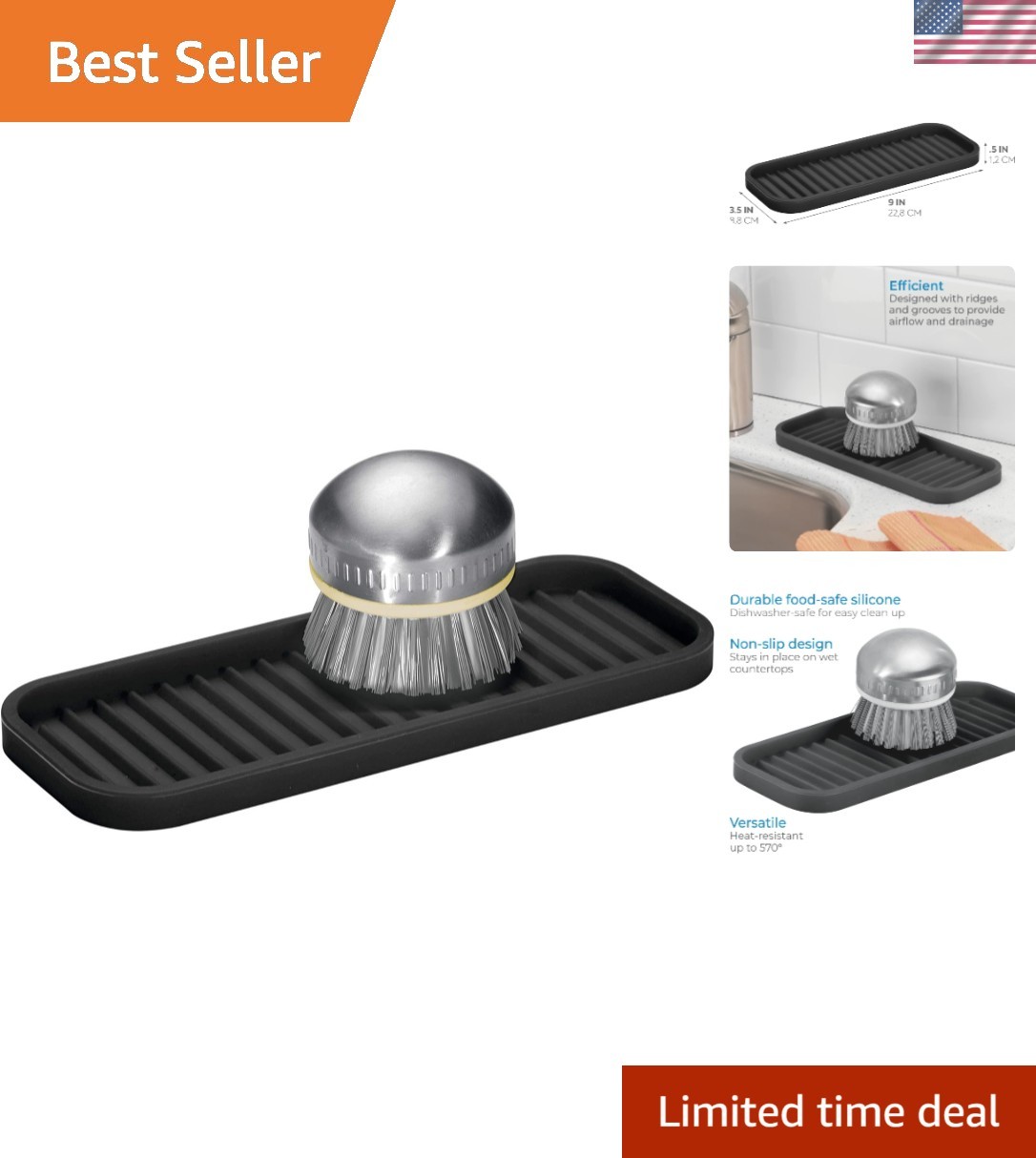 Versatile Silicone Sink Tray - Compact 9" x 3.5" for Kitchen Organization