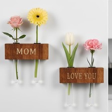 Mini Magnetic Wooden Vases with MOM  Love You Engraving - Wood Blocks Walnut