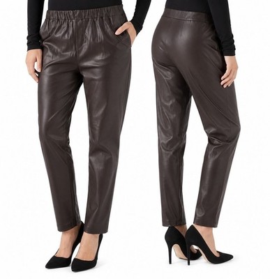 Vince Black size Large 100% Lamb Leather Elastic Waist Pants Brown NEW with tags