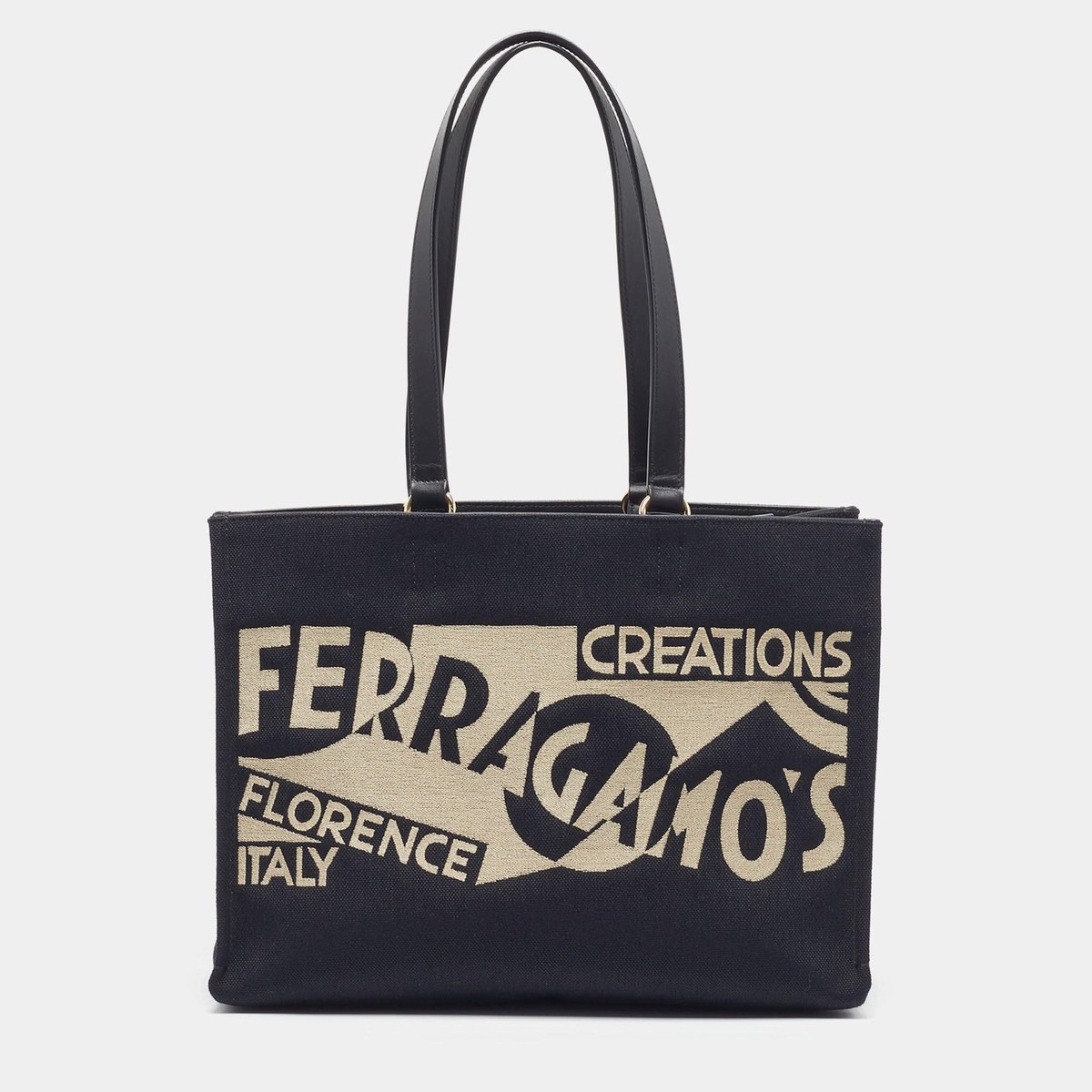 Salvatore Ferragamo Logo Large Black Canvas Tote | eBay