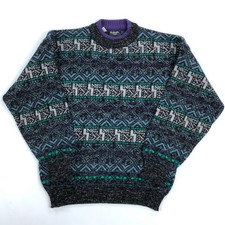 Vintage 80s Sweater Mens Medium Geometric Pattern Pullover Italy Kennington
