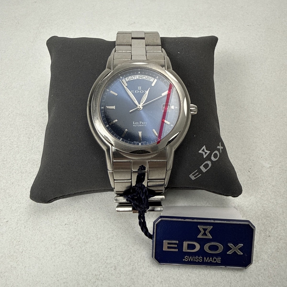 Edox Les Pres 83001-3-BUIN2 Swiss Automatic Day Date Men's Watch Tag Pillow READ