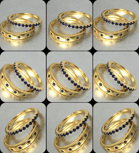 Authentic 2 Pc Sterling Silver Lab Created Sapphires Stacking Rings 14k Gold Plated Sz 6.5