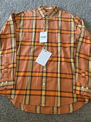 GANT x Wrangler Relaxed Fit Plaid Oxford Shirt Sz L Orange Mens Limited