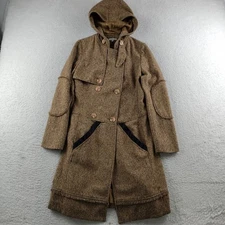 Cacharel Wool Coat Women's Size 34 Double Breasted Hooded Pockets