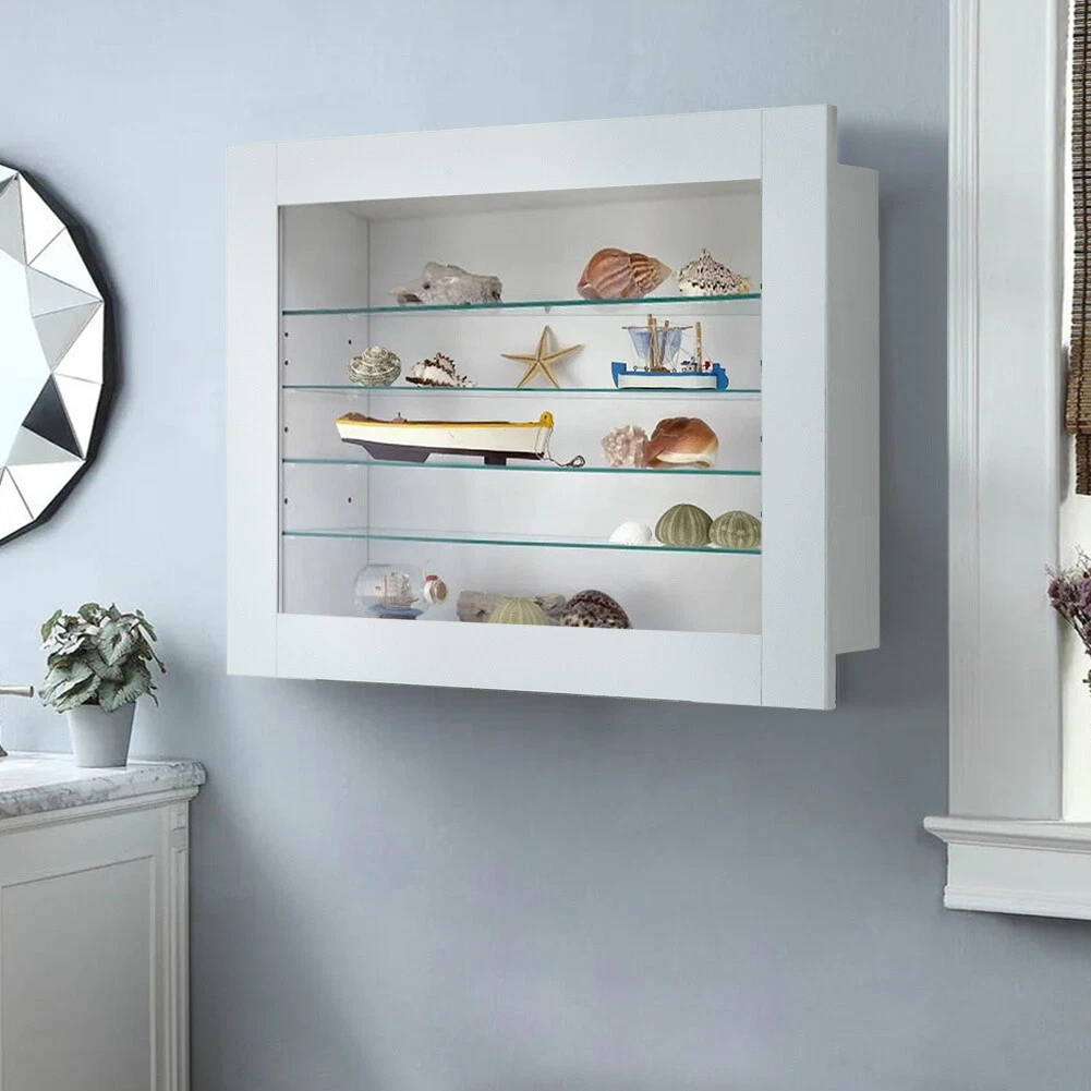 Recessed Wall Mount Collectibles Cabinet Storage ShelfRack Display Glass Case UK