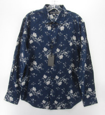 John Varvatos Shirt Men Small Blue Button Down Western Pearl Floral 248 NEW