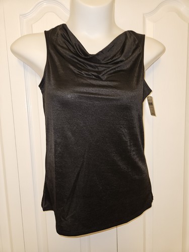 Coldwater Creek Grecian Drape Lux Shimmer Shell Top Shirt Womens Size M Black