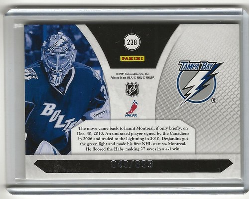 2010 2010-11 Panini Luxury Suite Rookie #238 Cedrick Desjardins 049/899 Tampa - Picture 2 of 2