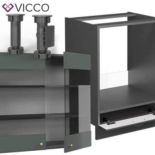 Eckküche Küchenzeile Einbauküche Fame-Line Landhaus Anthrazit Grün 190 cm Vicco - Bild 5 von 7