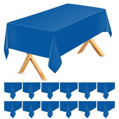 Blue 12 Pack Plastic Tablecloths 54''x 108'' Disposable Rectangle Table Cloth Plas
