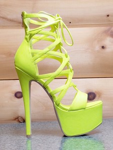 neon yellow lace up heels