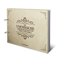 Hochzeit GäStebuch Birke Holzcover Gravur Individuell A4 Quer - Liebesgeschichte