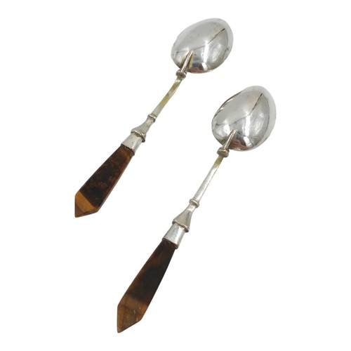 Antique Victorian Tigers Eye Handle Demitasse Spoon Set of 2 Collectible - Picture 6 of 9