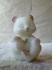 FENTON Opal Satin Hand Painted Sitting BEAR SIGNED Rosebud Flowers Figurine
