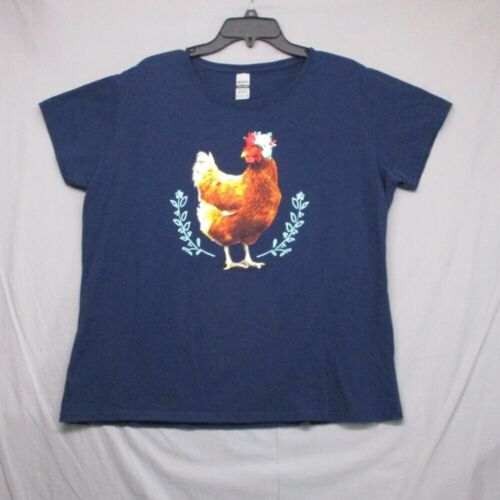Gildan Chicken Graphic Print T-Shirt Blue Women Size | 2XL - Picture 1 of 9