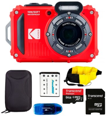 Kodak PIXPRO WPZ2 Waterproof Digital Camera (Red) 64GB 6 Piece Bundle