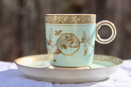 Antique British Looped Handle Robbin Egg Blue Japonisme Cup And Saucer Minton? - Picture 2 of 10